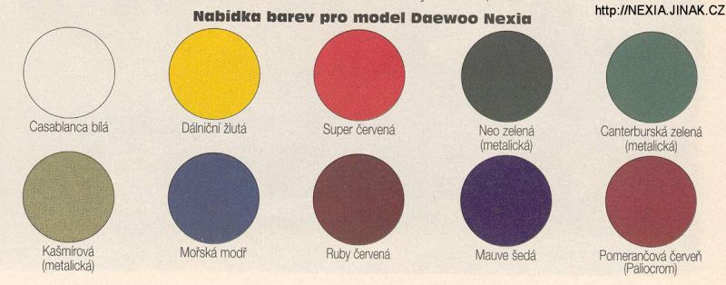 Daewoo Nexia barvy karoserie